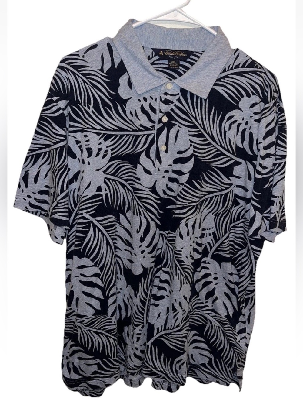 Brooks Brothers Men’s Short Sleeve Polo Hawaiian Slim Fit Blue Black Size XXL